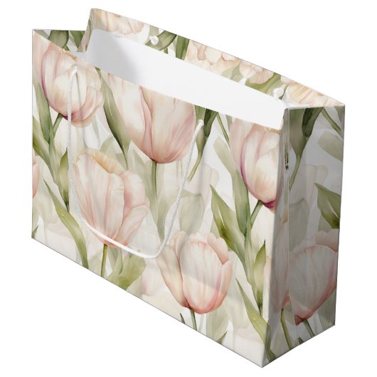 Blush Roze Crème Tulpen Bloemen Huwelijk Groot Cadeauzakje (Voorkant Gekanteld)