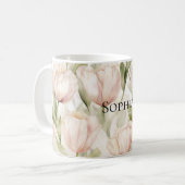  Blush Roze Crème Tulpen Bloemen Koffiemok (Voorkant links)