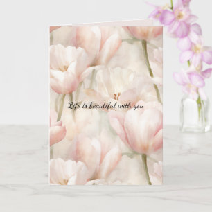 Blush Roze Crème Tulpen Bloemen Romantische Liefde Kaart
