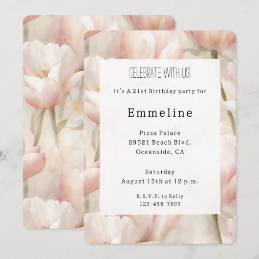 Blush Roze Crème Tulpen Bloemen Romantische Verjaa Kaart (Voorkant / Achterkant)