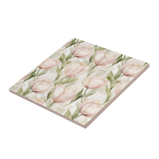  Blush Roze Crème Tulpen Bloemen Tegeltje (Zijkant)
