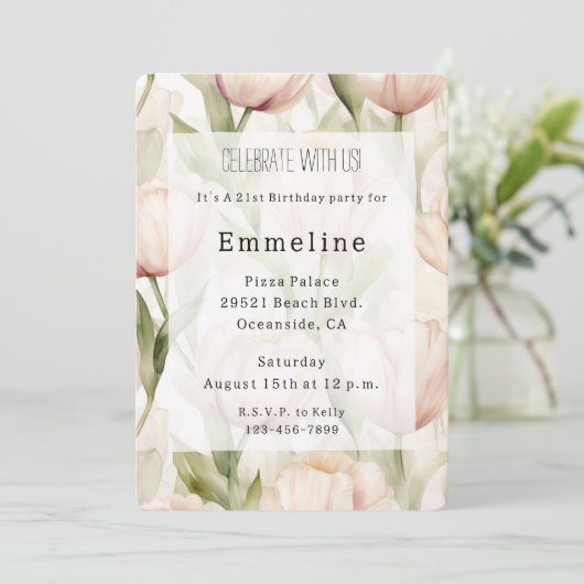  Blush Roze Crème Tulpen Bloemen Verjaardag Kaart (Staand voorkant)