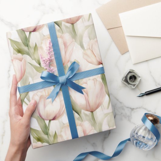  Blush Roze Crème Tulpen Floral Wedding Cadeaupapier (Geschenken)