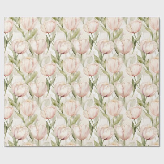  Blush Roze Crème Tulpen Floral Wedding Cadeaupapier (Vlak)