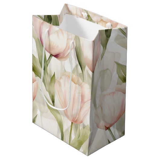  Blush Roze Crème Tulpen Floral Wedding Medium Cadeauzakje (Voorkant Gekanteld)