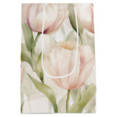  Blush Roze Crème Tulpen Floral Wedding Medium Cadeauzakje (Achterkant)