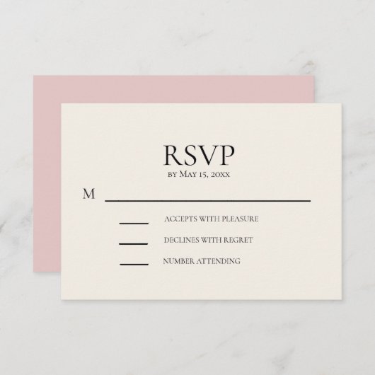 Blush roze crème Weddenschap RSVP (Voorkant / Achterkant)