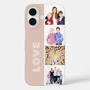 Blush roze Custom 4 Photo Collage Love Family iPhone 16 Hoesje