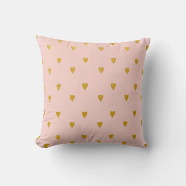 Blush Roze & Cute Gouden Harten Kussen (Voorkant)
