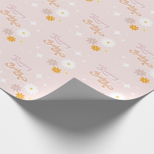 Blush Roze Daisy Groovy Baby Wrapping Paper Cadeaupapier (Hoek)