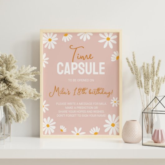 Blush Roze Daisy Verjaardag Tijd Capsule Poster