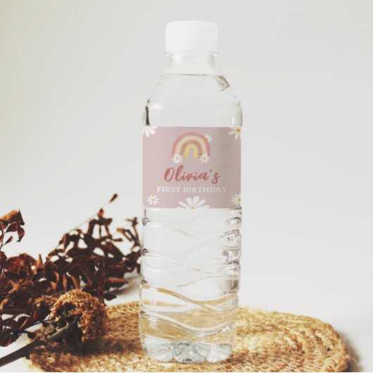 Blush Roze Daisy Verjaardag Water Fles Label Waterfles Etiket