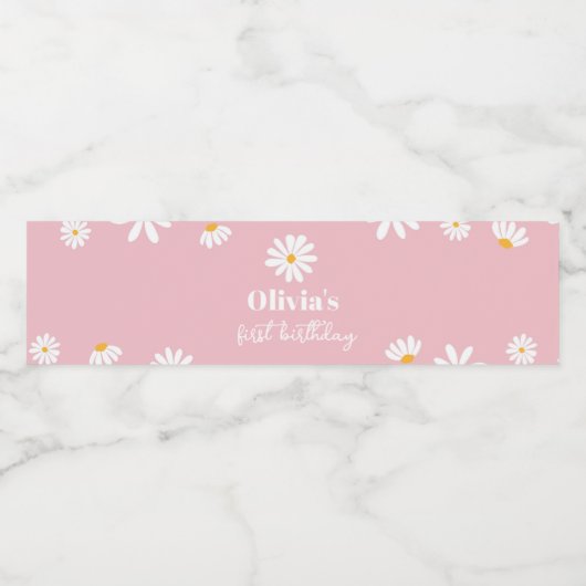 Blush Roze Daisy Verjaardag Water Fles Label Waterfles Etiket (Enkel label)