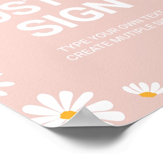 Blush Roze Daisy Verjaardagsfeesttafel Teken Poster (Hoek)