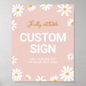 Blush Roze Daisy Verjaardagsfeesttafel Teken Poster (Voorkant)
