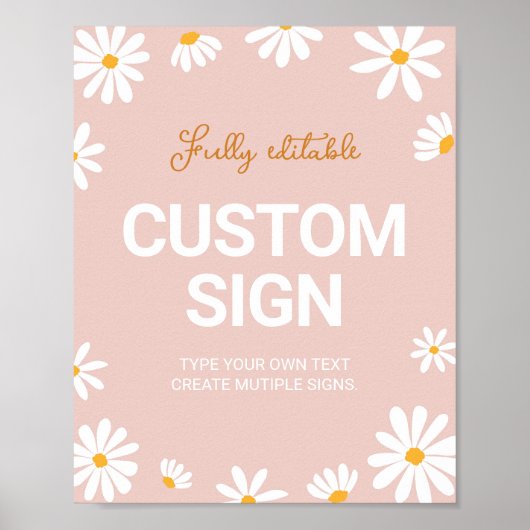 Blush Roze Daisy Verjaardagsfeesttafel Teken Poster (Voorkant)