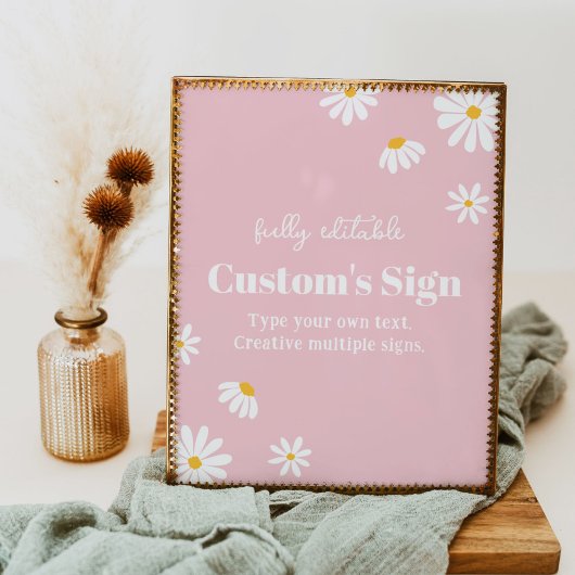 Blush Roze Daisy Verjaardagsfeesttafel Teken Poster