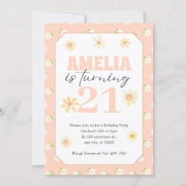 Blush Roze Daisy Verjaardagsuitnodiging Alle leeft Kaart