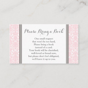 Blush Roze Damask Baby shower Book Request Card Informatiekaartje