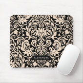 Blush Roze Damask op Black Muismat (Met muis)