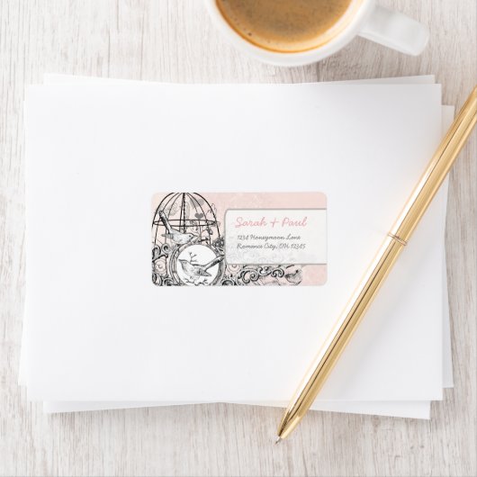 Blush Roze Damast  Vogelkooi RSVP Label (Insitu)