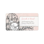 Blush Roze Damast  Vogelkooi RSVP Label (Voorkant)