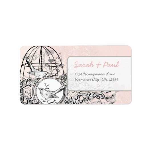 Blush Roze Damast  Vogelkooi RSVP Label (Voorkant)