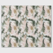 Blush roze dennen groene kerstbomen cadeaupapier (Vlak)