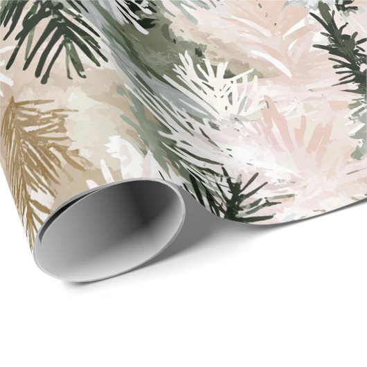 Blush roze dennen groene kerstbomen cadeaupapier (Rol Hoek)