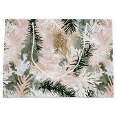 Blush roze dennen groene kerstbomen groot cadeauzakje (Voorkant)