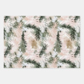 Blush roze dennen groene kerstbomen inpakpapier vel (Voorkant 3)