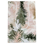 Blush roze dennen groene kerstbomen medium cadeauzakje (Achterkant)