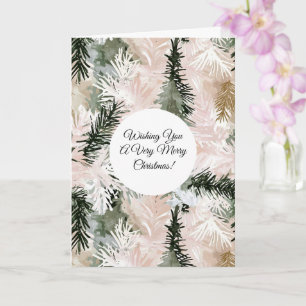Blush roze dennen groene kerstboom takken kaart