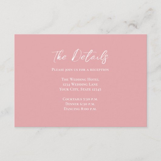 Blush roze details Bloemen bruiloft Informatiekaartje (Voorkant)