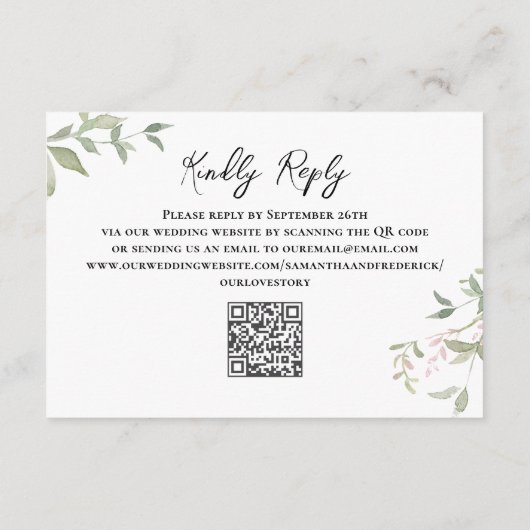 Blush roze details Bloemen bruiloft Informatiekaartje (Achterkant)