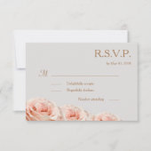 Blush Roze Dewy Rozen Floral Grey Wedding RSVP Kaart (Voorkant)