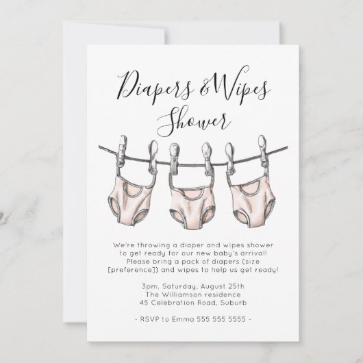 Blush roze diapers & wipes Girl Baby shower Kaart (Voorkant)