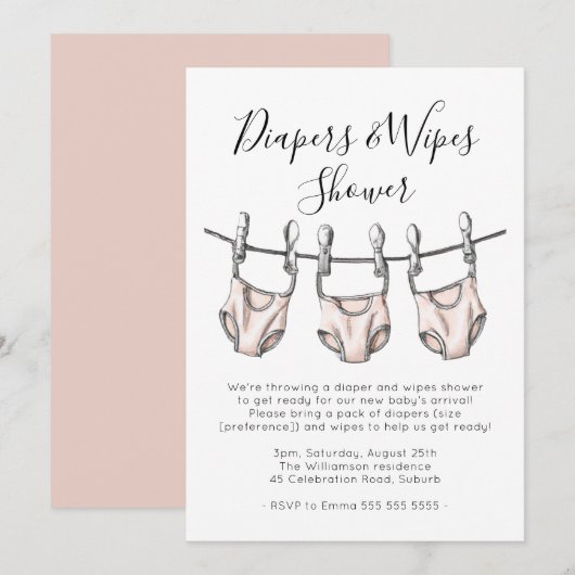 Blush roze diapers & wipes Girl Baby shower Kaart (Voorkant / Achterkant)