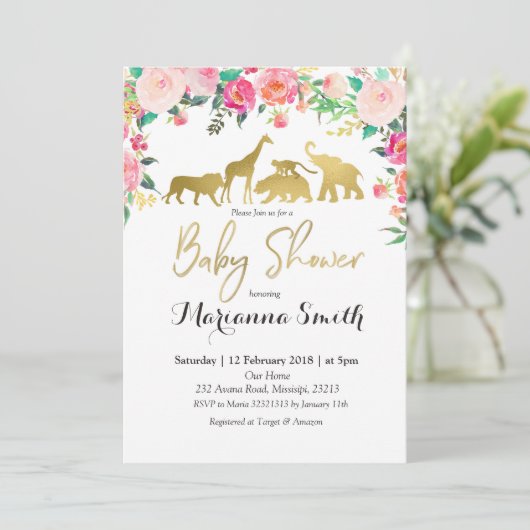 Blush Roze dierlijk Baby shower Kaart (Staand voorkant)