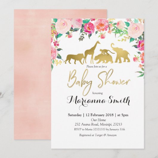 Blush Roze dierlijk Baby shower Kaart (Voorkant / Achterkant)