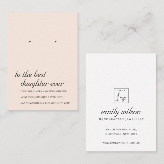BLUSH ROZE DOCHTER VRIEND EARRING DISPLAY KAART PLAATSKAARTJE (Voorkant / Achterkant)