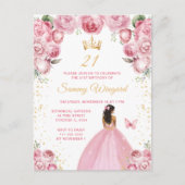 Blush roze donkere huid prinses verjaardagsfeestje briefkaart (Voorkant)