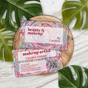 Blush roze, donkerrode Aqua Blue Abstract Art Patr Visitekaartje