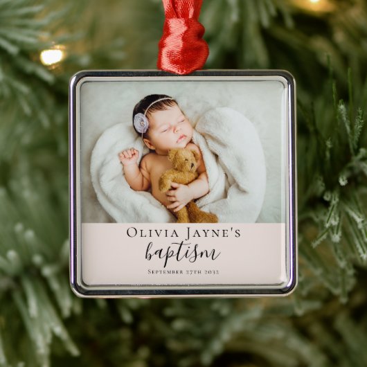 Blush roze doop foto Keepsake Metalen Ornament (Boom)