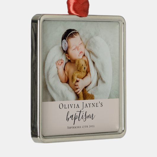 Blush roze doop foto Keepsake Metalen Ornament (Rechts)