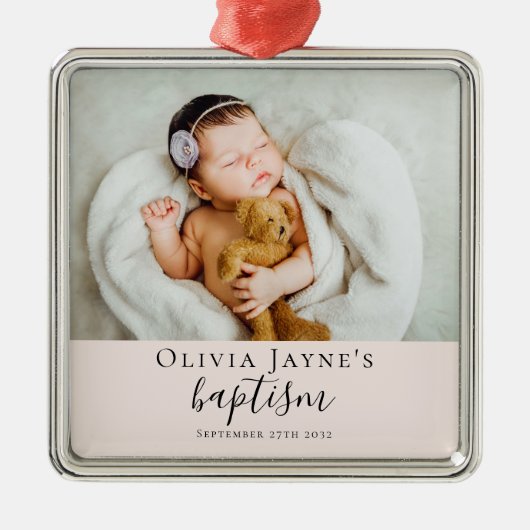 Blush roze doop foto Keepsake Metalen Ornament (Voorkant)