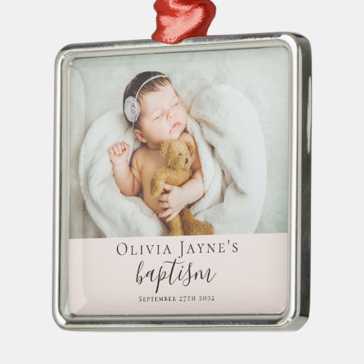 Blush roze doop foto Keepsake Metalen Ornament (Links)