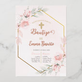 Blush roze doop meisje folie uitnodiging (Voorkant)