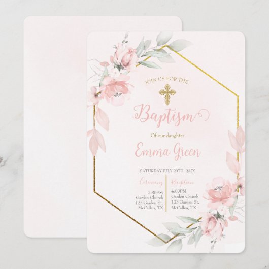 Blush roze doop meisje kaart (Voorkant / Achterkant)