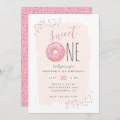 Blush | Roze Doughnut Sprinkle Sweet 1ste verjaard Kaart (Voorkant / Achterkant)